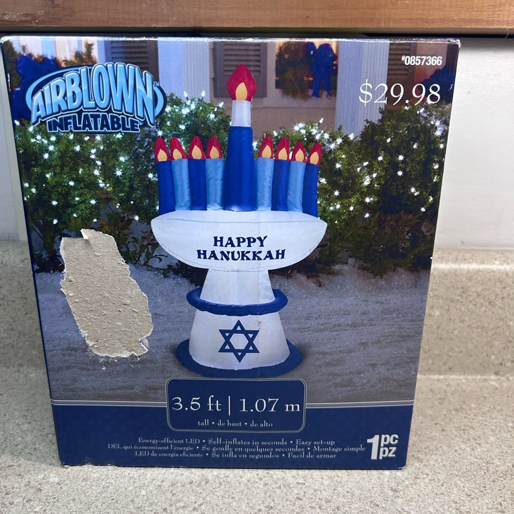 Gemmy Airblown Inflatable Happy Hanukkah Menorah 3.5’ Tall NEW Open Box